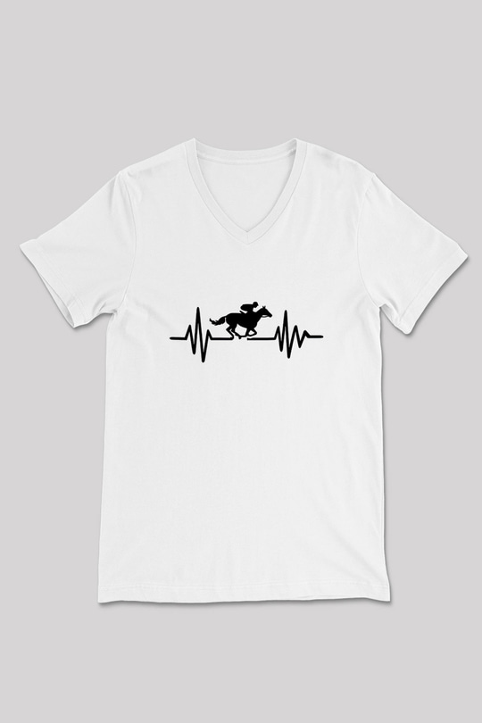 At Yarışı Baskılı Unisex V Yaka Tişört - Tshirt