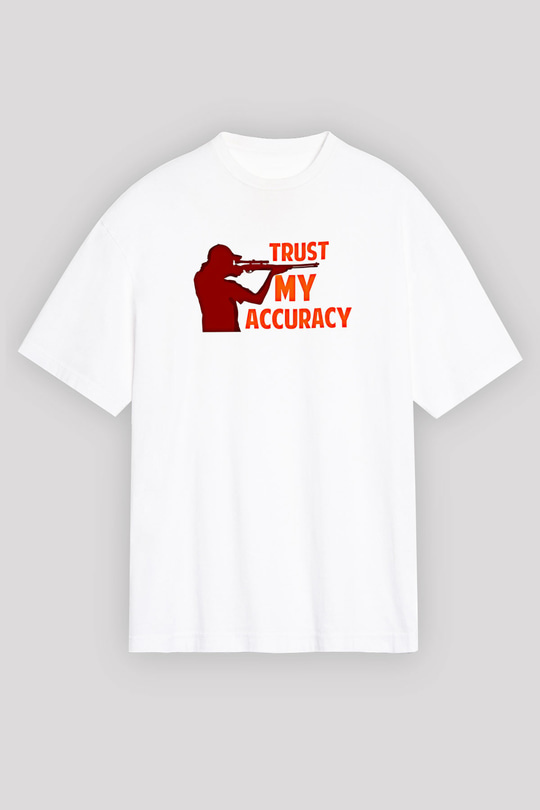 Atıcılık Baskılı Unisex Beyaz Oversize Tişört - Tshirt