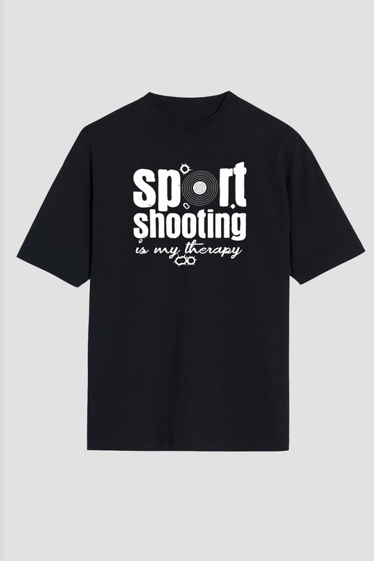 Atıcılık - Shooting Baskılı Unisex Siyah Oversize Tişört