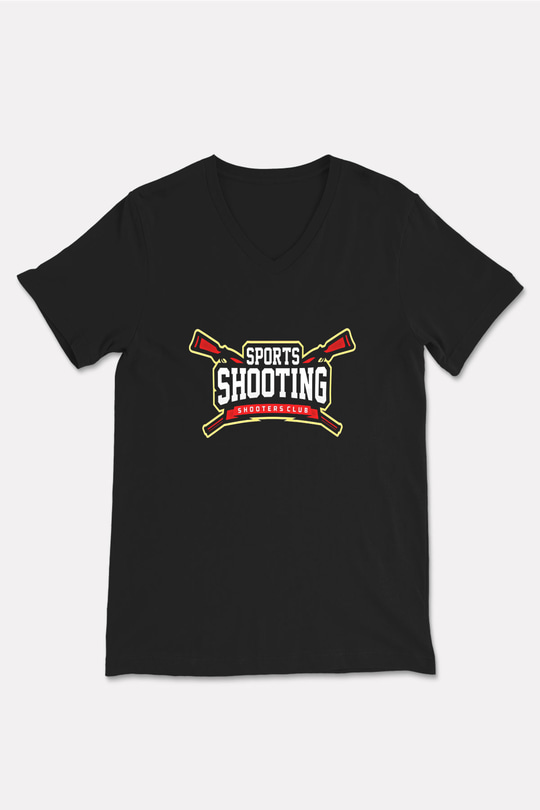 Atıcılık - Shooting Baskılı Unisex Siyah V Yaka Tişört