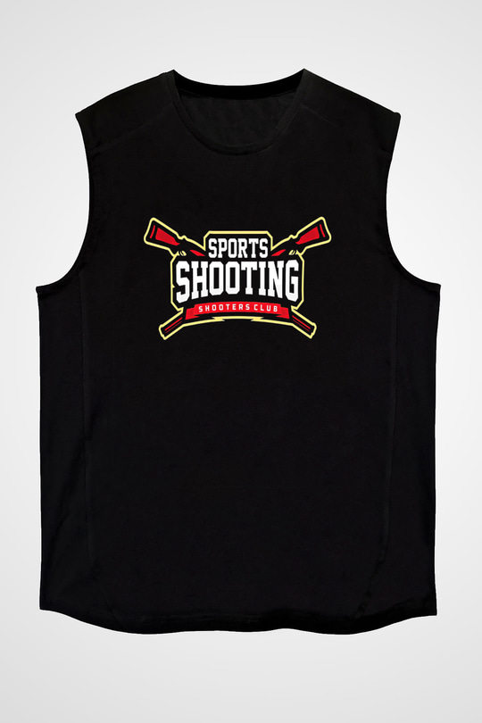 Atıcılık - Shooting Baskılı Unisex Siyah Kolsuz Tişört