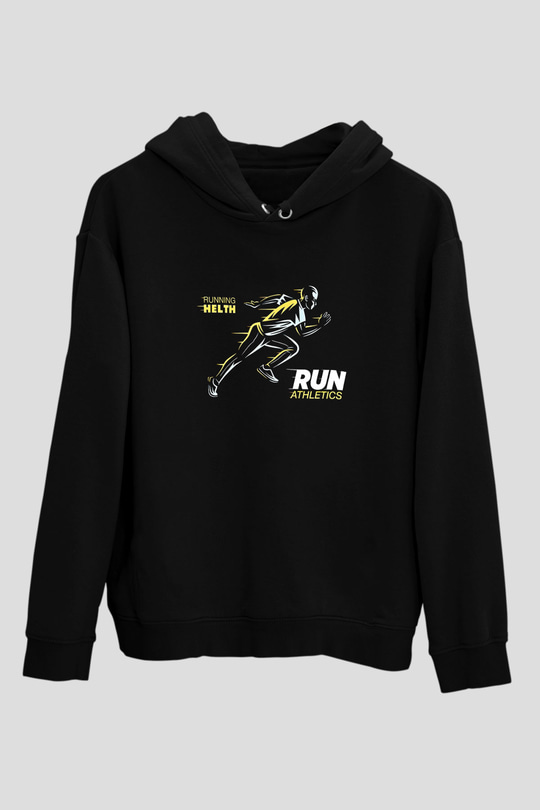 Atletizm - Athletics Baskılı Unisex Siyah Hoodie