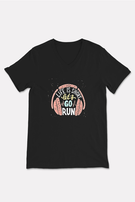 Atletizm - Athletics Baskılı Unisex Siyah V Yaka Tişört