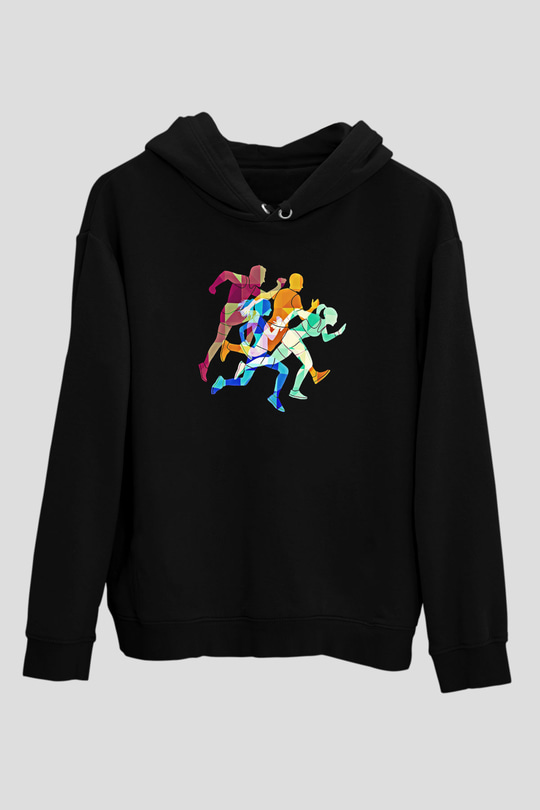Atletizm - Athletics Baskılı Unisex Siyah Hoodie