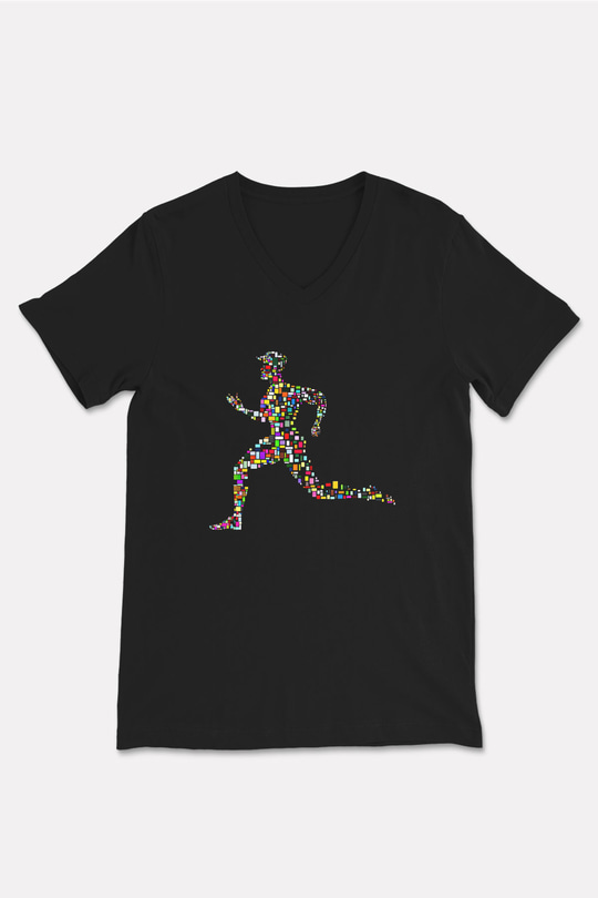 Atletizm - Athletics Baskılı Unisex Siyah V Yaka Tişört