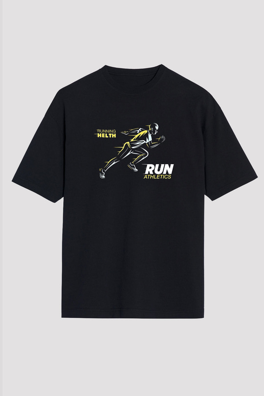Atletizm - Athletics Baskılı Unisex Siyah Oversize Tişört