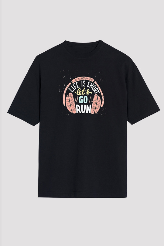 Atletizm - Athletics Baskılı Unisex Siyah Oversize Tişört