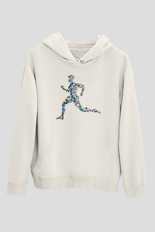 Atletizm Baskılı Unisex Ekru Hoodie