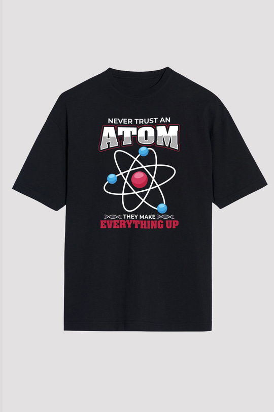 Atom Baskılı Unisex Oversize Tişört - Tshirt