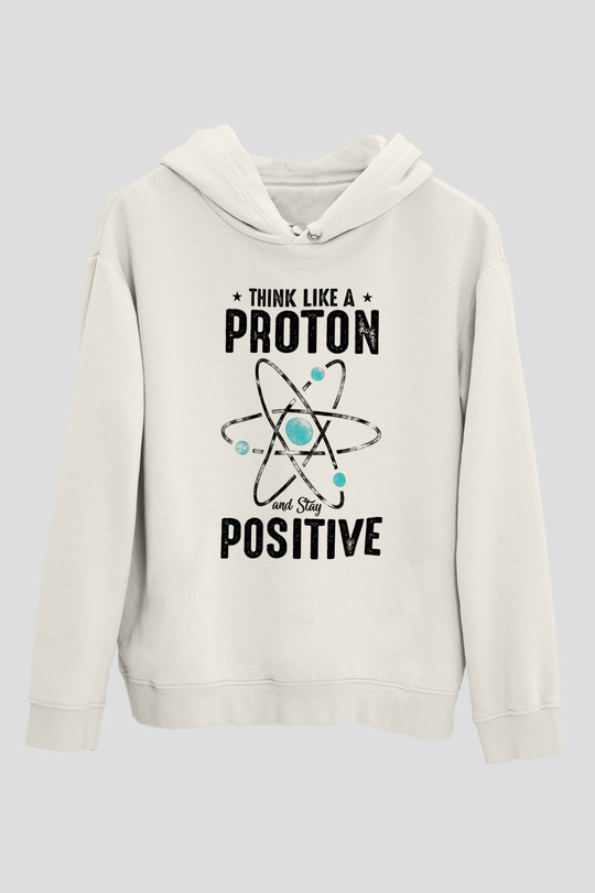 Atom Proton Baskılı Unisex Ekru Hoodie