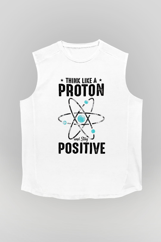 Atom Proton Baskılı Unisex Kolsuz Beyaz Tişört - Tshirt