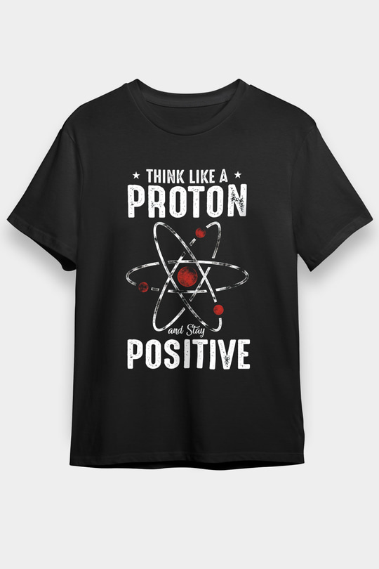 Atom Proton Baskılı Unisex Siyah Tişört - Tshirt