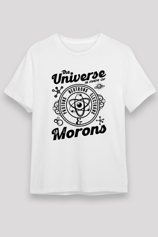 Atom Proton Nötron Eelektron Baskılı Unisex Beyaz Tişört - Tshirt