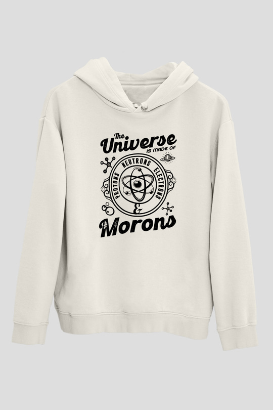 Atom Proton Nötron Eelektron Baskılı Unisex Ekru Hoodie