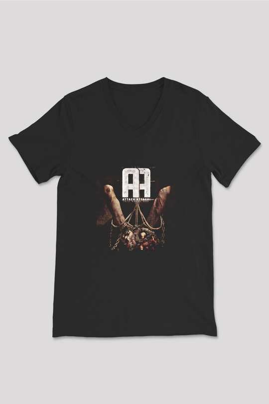 Attack Attack! Baskılı Unisex Siyah V Yaka Tişört