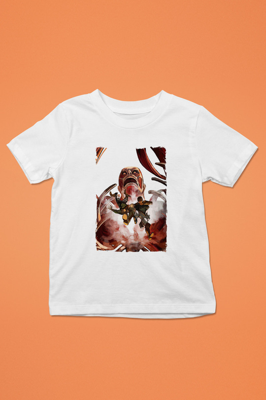 Attack On Titan Baskılı Beyaz Unisex Beyaz Çocuk Tişört - Tshirt