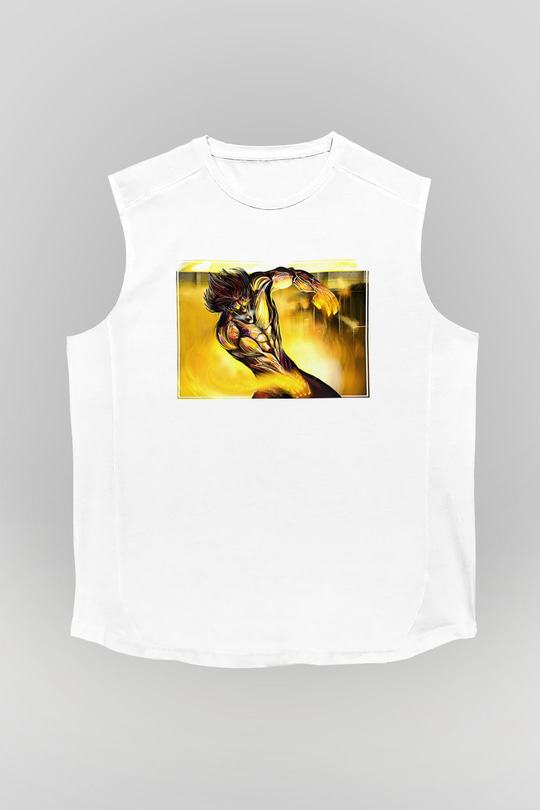 Attack On Titan Baskılı Beyaz Unisex Kolsuz Tişört - Tshirt