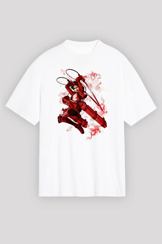 Attack On Titan Baskılı Beyaz Unisex Oversize Tişört - Tshirt