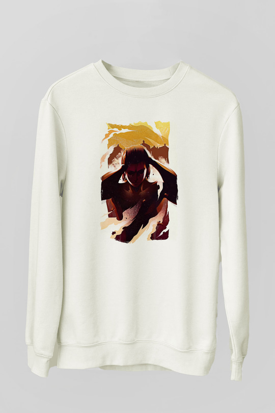 Attack On Titan Baskılı Beyaz Unisex Sweatshirt