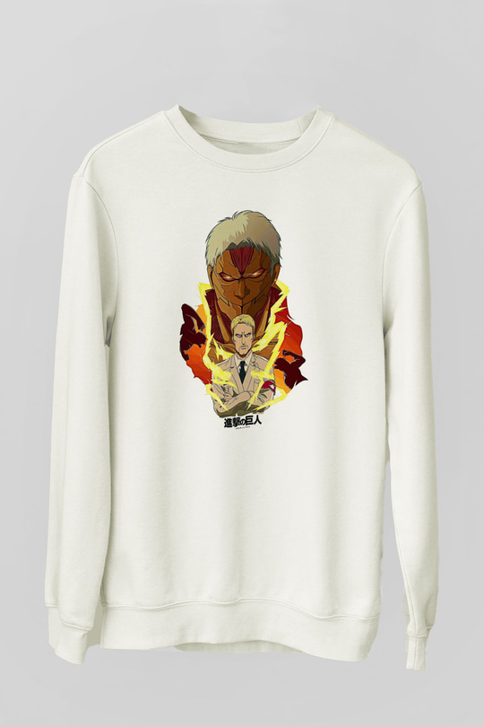 Attack On Titan Baskılı Beyaz Unisex Sweatshirt