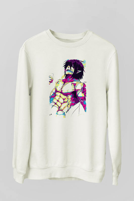 Attack On Titan Baskılı Beyaz Unisex Sweatshirt