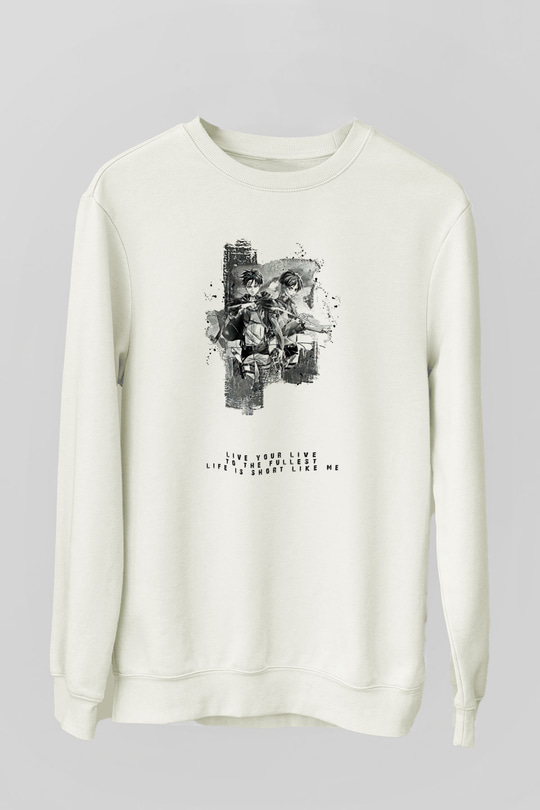 Attack On Titan Baskılı Beyaz Unisex Sweatshirt