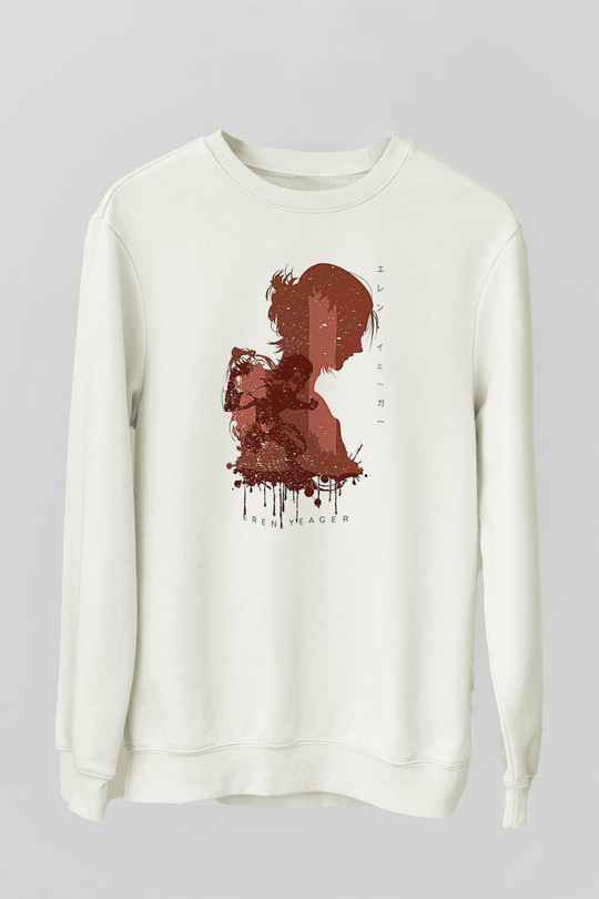 Attack On Titan Baskılı Beyaz Unisex Sweatshirt