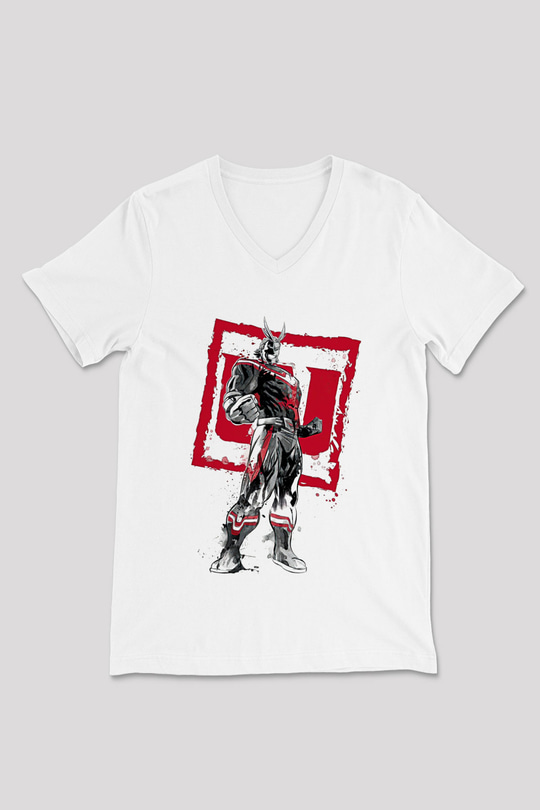 Attack On Titan Baskılı Beyaz Unisex V Yaka Tişört - Tshirt