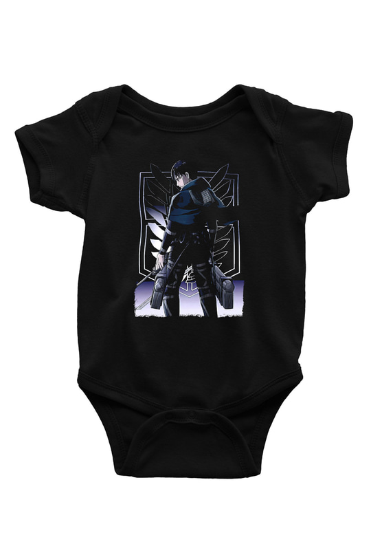 Attack On Titan Baskılı Unisex Siyah Bebek Body - Zıbın