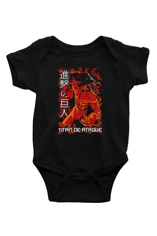 Attack On Titan Baskılı Unisex Siyah Bebek Body - Zıbın
