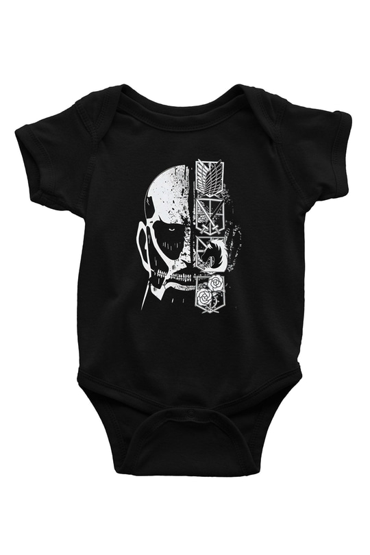 Attack On Titan Baskılı Unisex Siyah Bebek Body - Zıbın