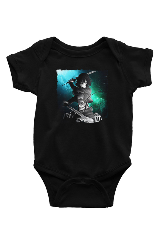 Attack On Titan Baskılı Unisex Siyah Bebek Body - Zıbın