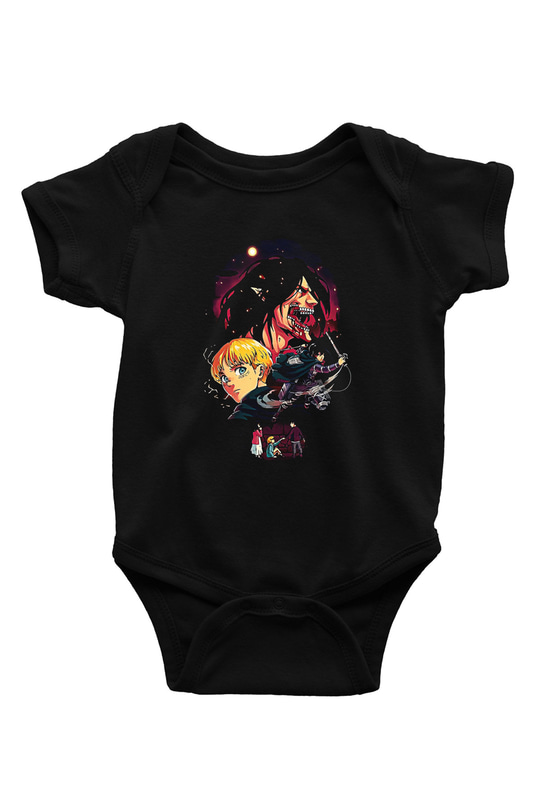 Attack On Titan Baskılı Unisex Siyah Bebek Body - Zıbın