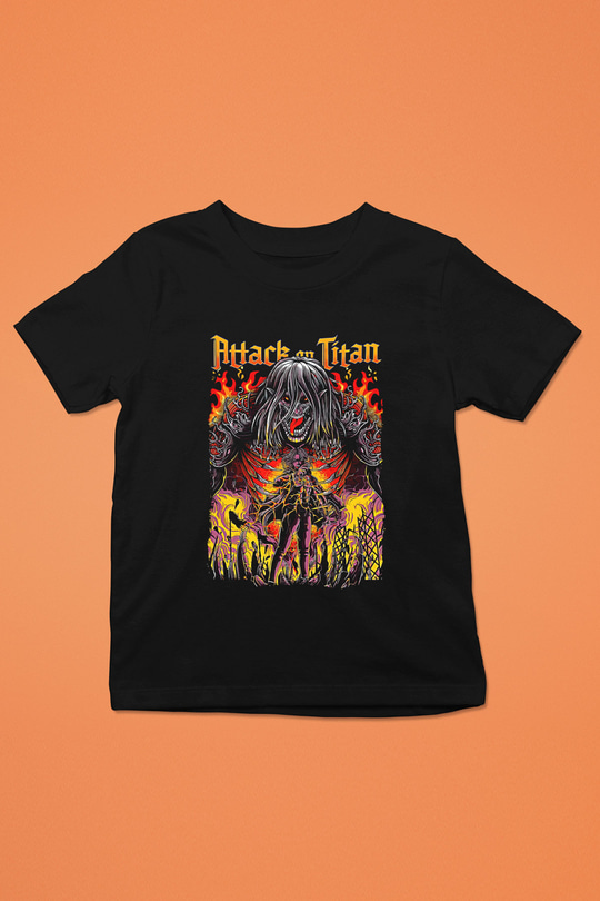 Attack On Titan Baskılı Unisex Siyah Çocuk Tişört - Tshirt