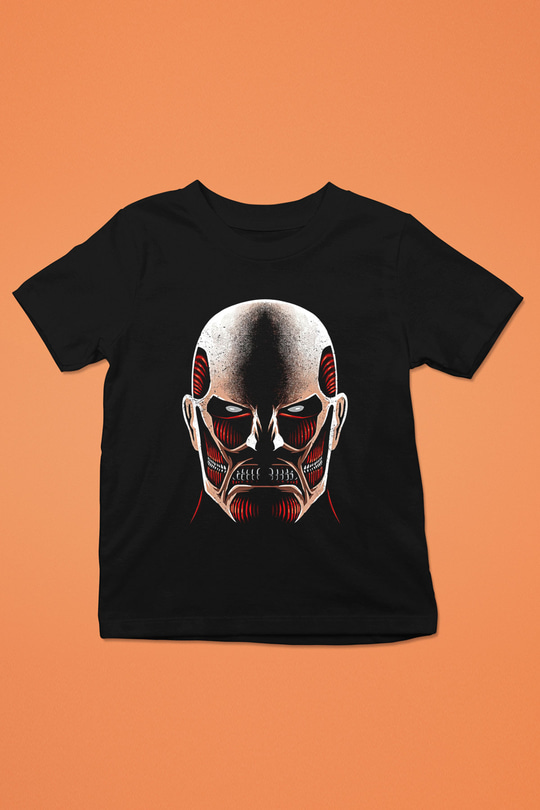 Attack On Titan Baskılı Unisex Siyah Çocuk Tişört - Tshirt