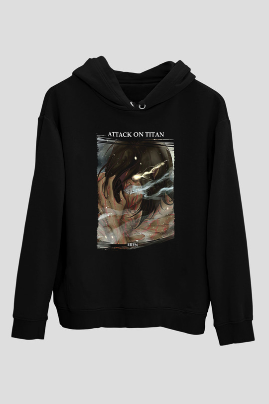 Attack On Titan Baskılı Unisex Siyah Hoodie
