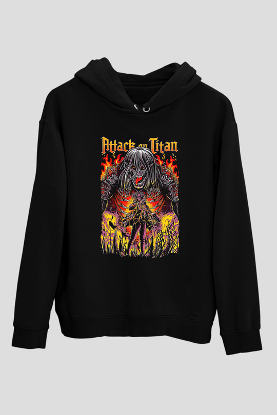 Attack On Titan Baskılı Unisex Siyah Hoodie