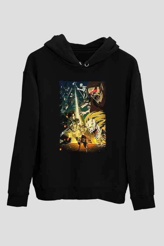 Attack On Titan Baskılı Unisex Siyah Hoodie