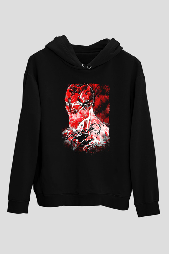 Attack On Titan Baskılı Unisex Siyah Hoodie