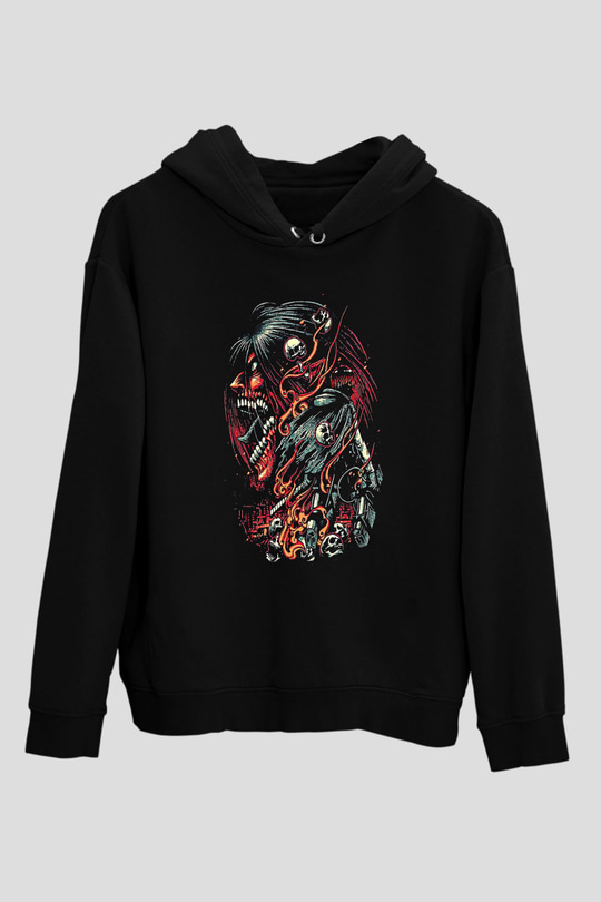 Attack On Titan Baskılı Unisex Siyah Hoodie