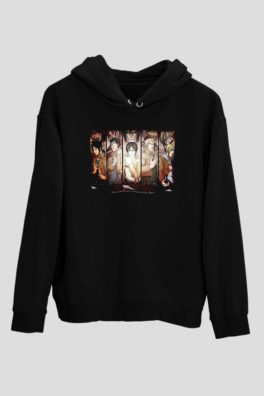Attack On Titan Baskılı Unisex Siyah Hoodie