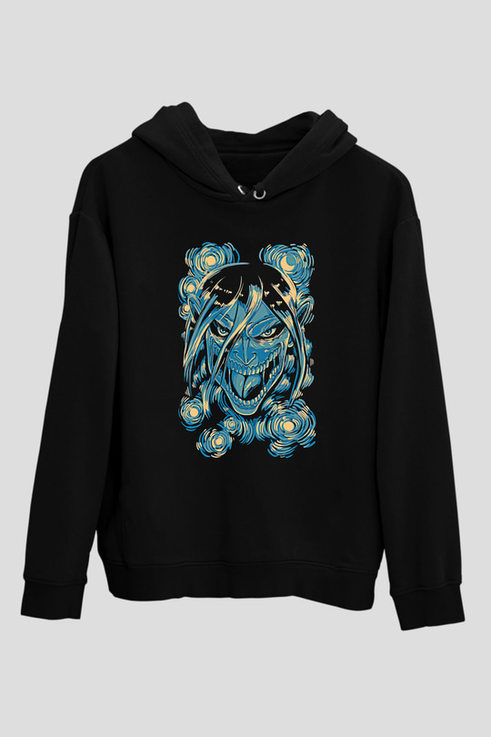Attack On Titan Baskılı Unisex Siyah Hoodie
