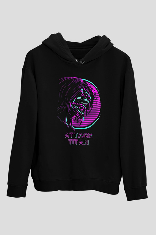 Attack On Titan Baskılı Unisex Siyah Hoodie