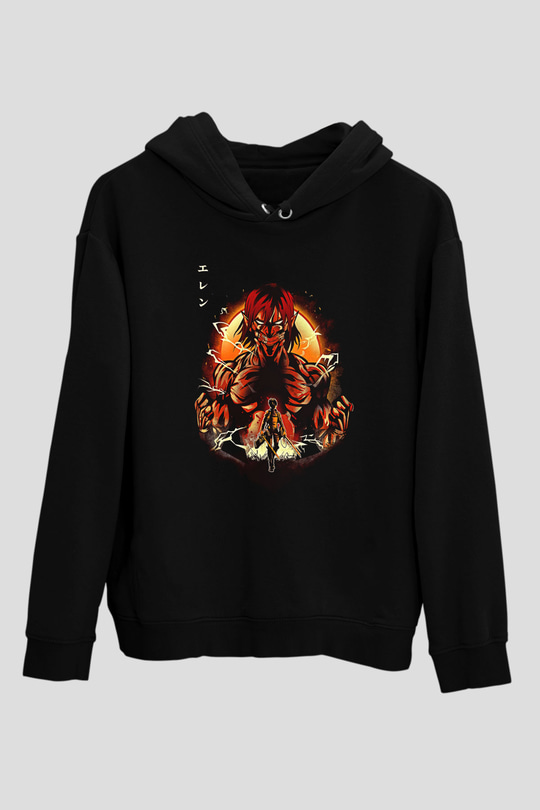 Attack On Titan Baskılı Unisex Siyah Hoodie