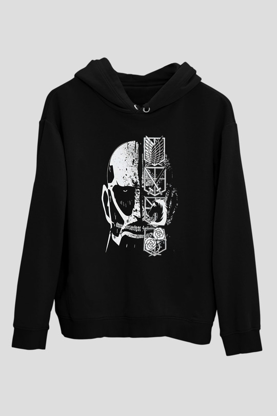 Attack On Titan Baskılı Unisex Siyah Hoodie