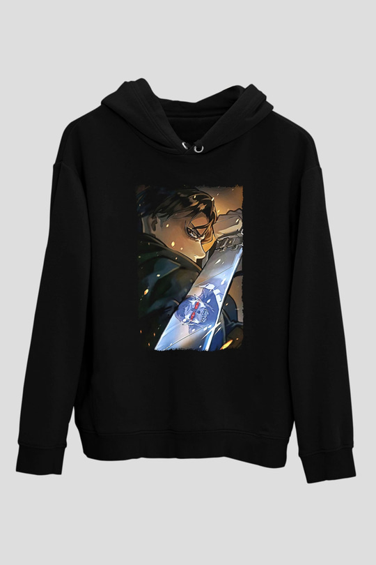 Attack On Titan Baskılı Unisex Siyah Hoodie