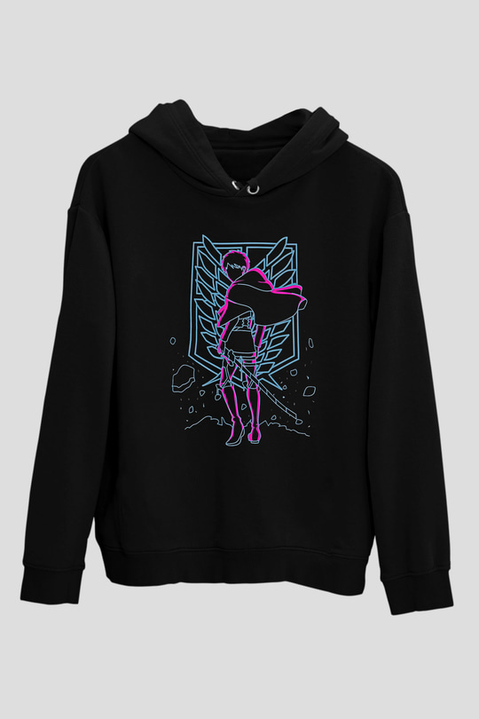 Attack On Titan Baskılı Unisex Siyah Hoodie