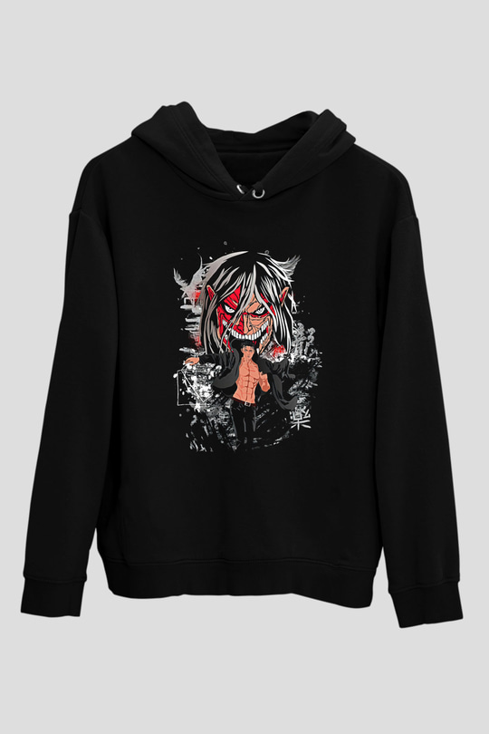 Attack On Titan Baskılı Unisex Siyah Hoodie