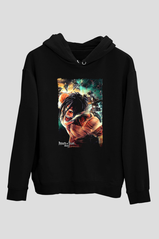 Attack On Titan Baskılı Unisex Siyah Hoodie