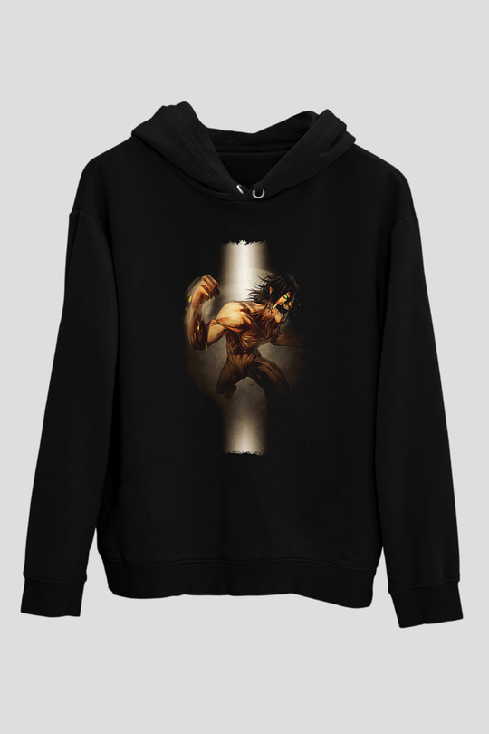 Attack On Titan Baskılı Unisex Siyah Hoodie